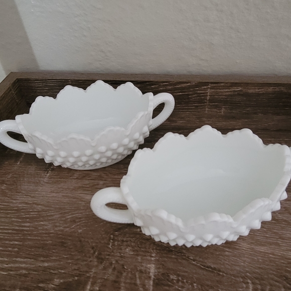 Fenton hobnail milkglass nut dish - Picture 2 of 5